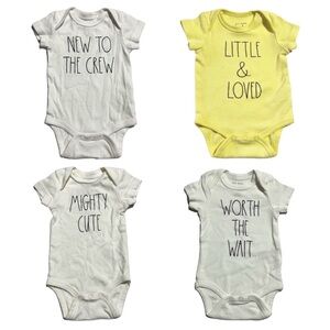 Rae Dunn 4 piece new baby bodysuit bundle 0-3 months
